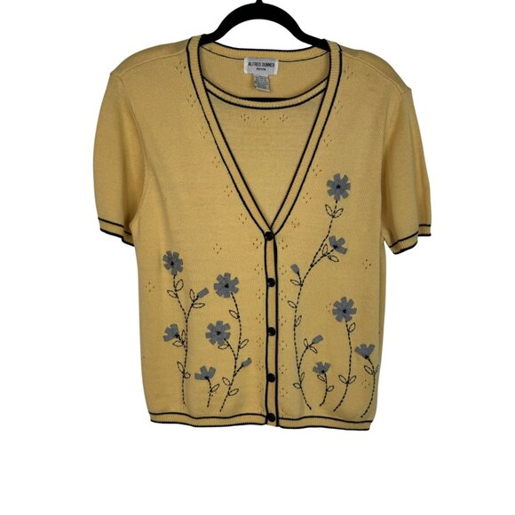 Vintage Alfred Dunner Grandmacore Sz PLarge Yellow Cardigan Floral Embroidery - Picture 1 of 8